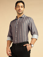 Blue Multi Striped Men Formal Shirt