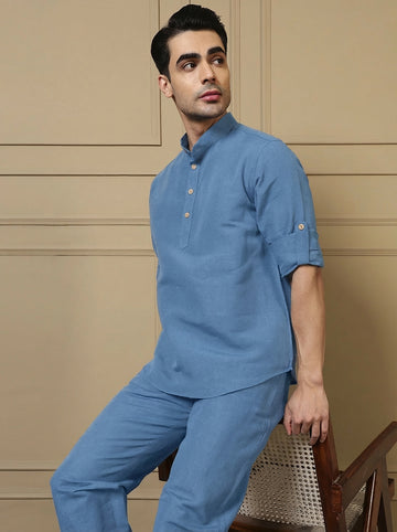 Sky Blue Cotton Men's Kurta