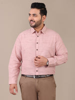 Handloom Cotton Peach Formal Plus Size Shirt For Men