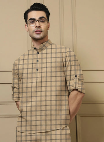 Beige Cotton Men's Kurta