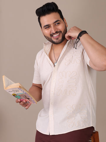 Spread Collar Solid Pure Cotton Plus Size Casual Shirt For Men