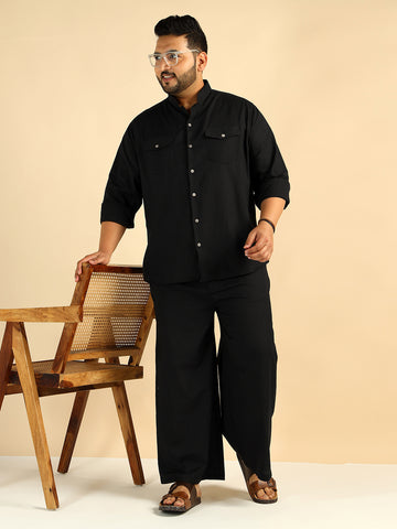 Black Solid Colour Pure Cotton Plus Size Co-Ord Set For Men