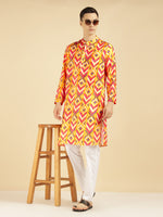 Yellow Ikkat Printed Ethnic Kurta For Men