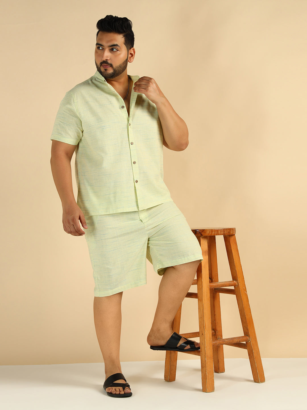 Pista Green Khadi Cotton Men Plus Size Co-Ord Set
