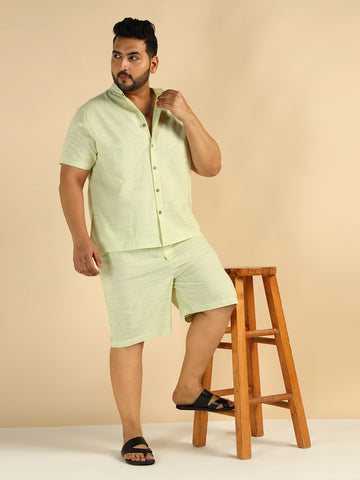 Pista Green Khadi Cotton Men Plus Size Co-Ord Set