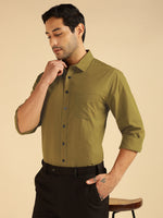 Pure Cotton Solid Olive Green Men Formal Shirt