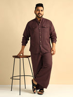 Brown Solid Pure Cotton Plus Size Co-Ord Set For Men
