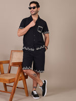 Embroidered Pure Cotton Black Co-Ord Set For Men