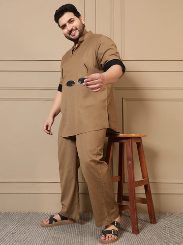 Khaki Cotton Kurta With Pant Men Plus Size Co-ord Set