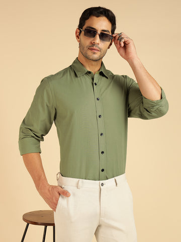Pure Cotton Sea Green Men Formal Shirt