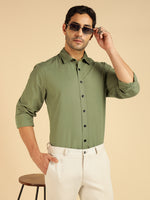 Pure Cotton Sea Green Men Formal Shirt