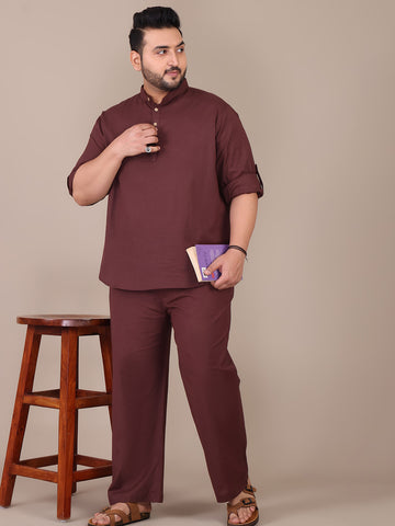 Pure Cotton Mandarin Collar Plus Size Co-Ord Set For Men