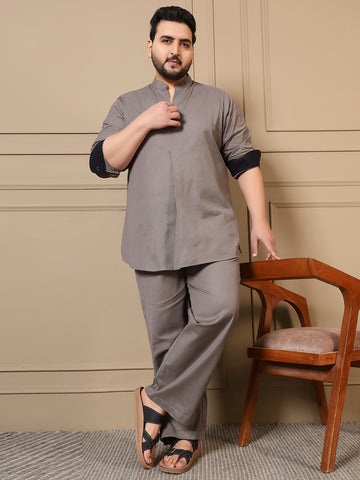 Grey Cotton Kurta With Pant Men Plus Size Co-ord Set