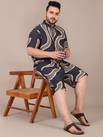 Abstract Printed Multicolor Plus Size Co-Ord Set For Men