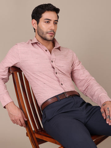 Pure Khadi Peach Formal Shirt For Men