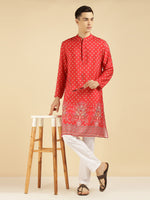 Red Motif With Border Printed Ethnic Kurta For Men