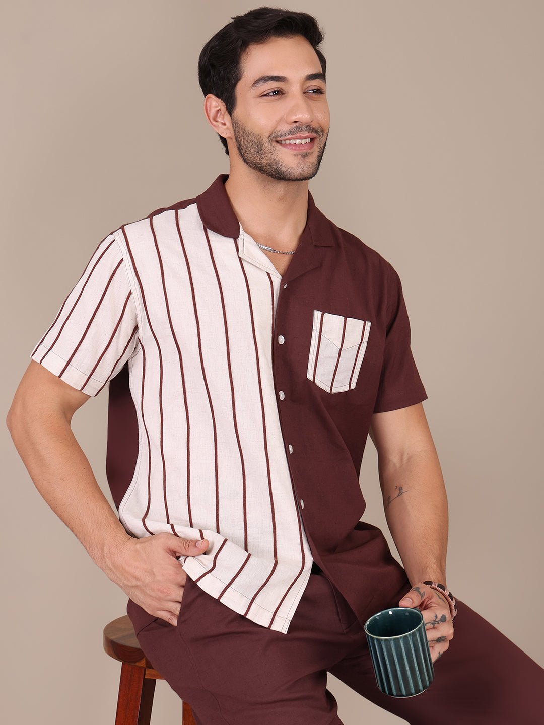 Colorblock Pure Cotton Embroidered Casual Shirt For Men