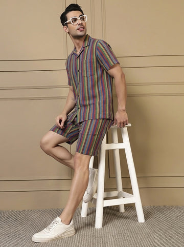 Embroidered Pure Cotton Multicolor Co-Ord Set For Men