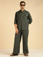 Charcoal Solid Pure Cotton Shirt With Pants Co-Ord Set For Men