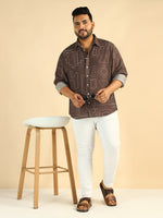 Brown Geometrical Dot Printed Plus Size Men Shirt