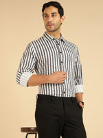 Black Striped With Heart Printed Men Formal Shirt