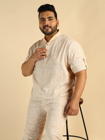 Off White Handloom Cotton Plus Size Kurta For Men