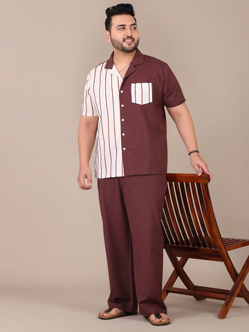 Colour Blocked Pure Cotton Casual Plus Size Co-ord Set For Men