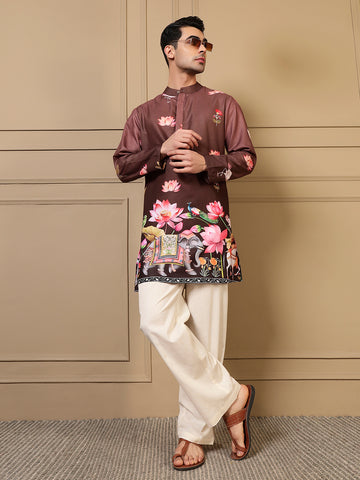 Brown Ombre Pichwai Printed Men Kurta