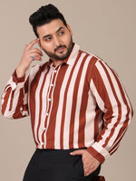 Striped Tan Brown Formal Plus Size Shirt For Men