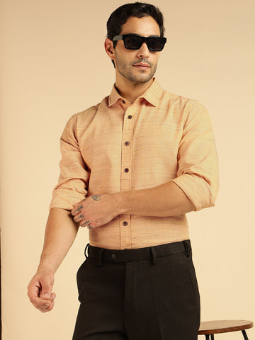 Yellow Khadi Pure Cotton Men Formal Shirt