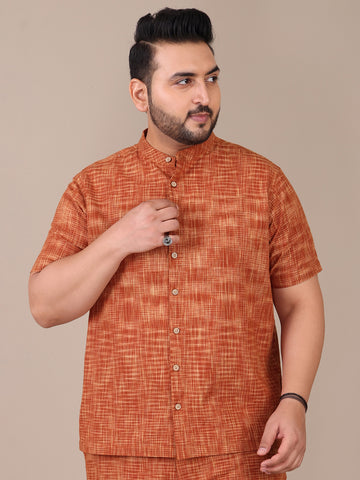 Pure Khadi Tan Brown Casual Plus Size Shirt For Men