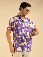 Lavender Floral Pure Rayon Men Casual Shirt