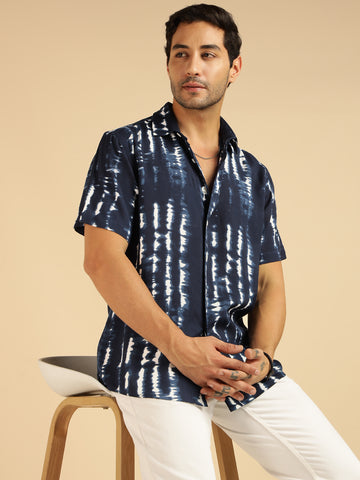 Blue Tie Dye Pure Rayon Men Casual Shirt