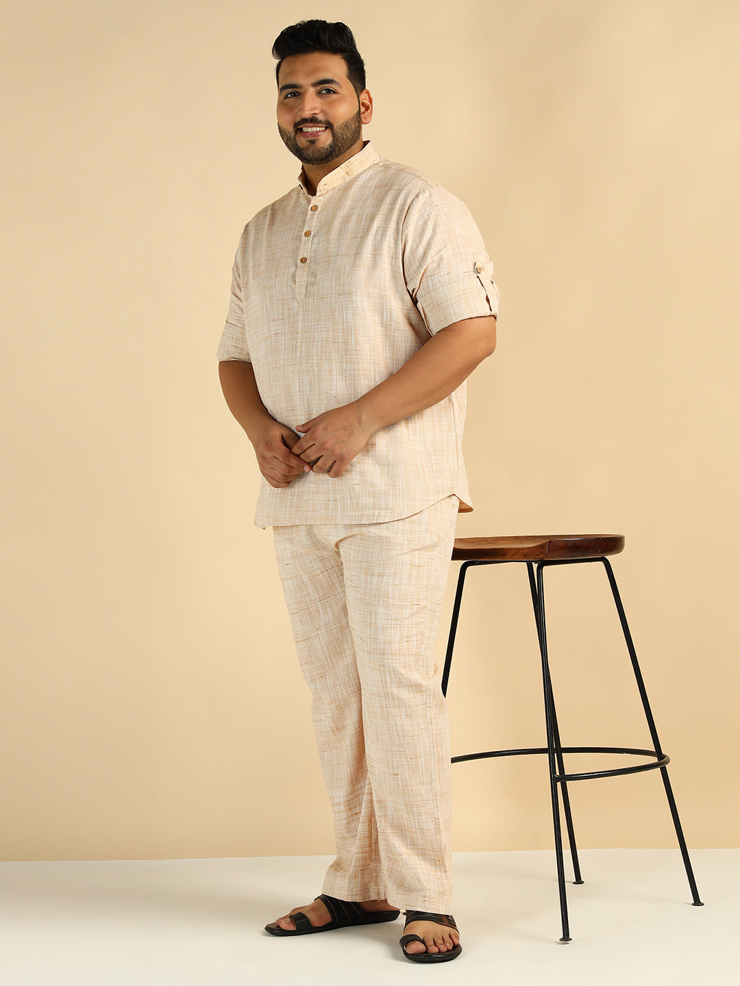 Off White Cotton Khadi Men Plus Size Co-Ord Set
