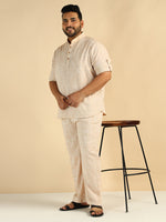 Off White Handloom Cotton Cotton Men Plus Size Co-Ord Set