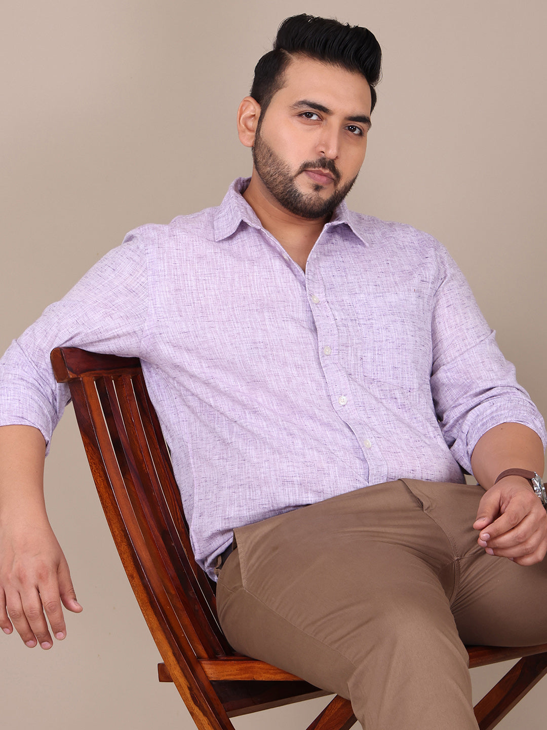 Pure Khadi Lavender Formal Plus Size Shirt For Men