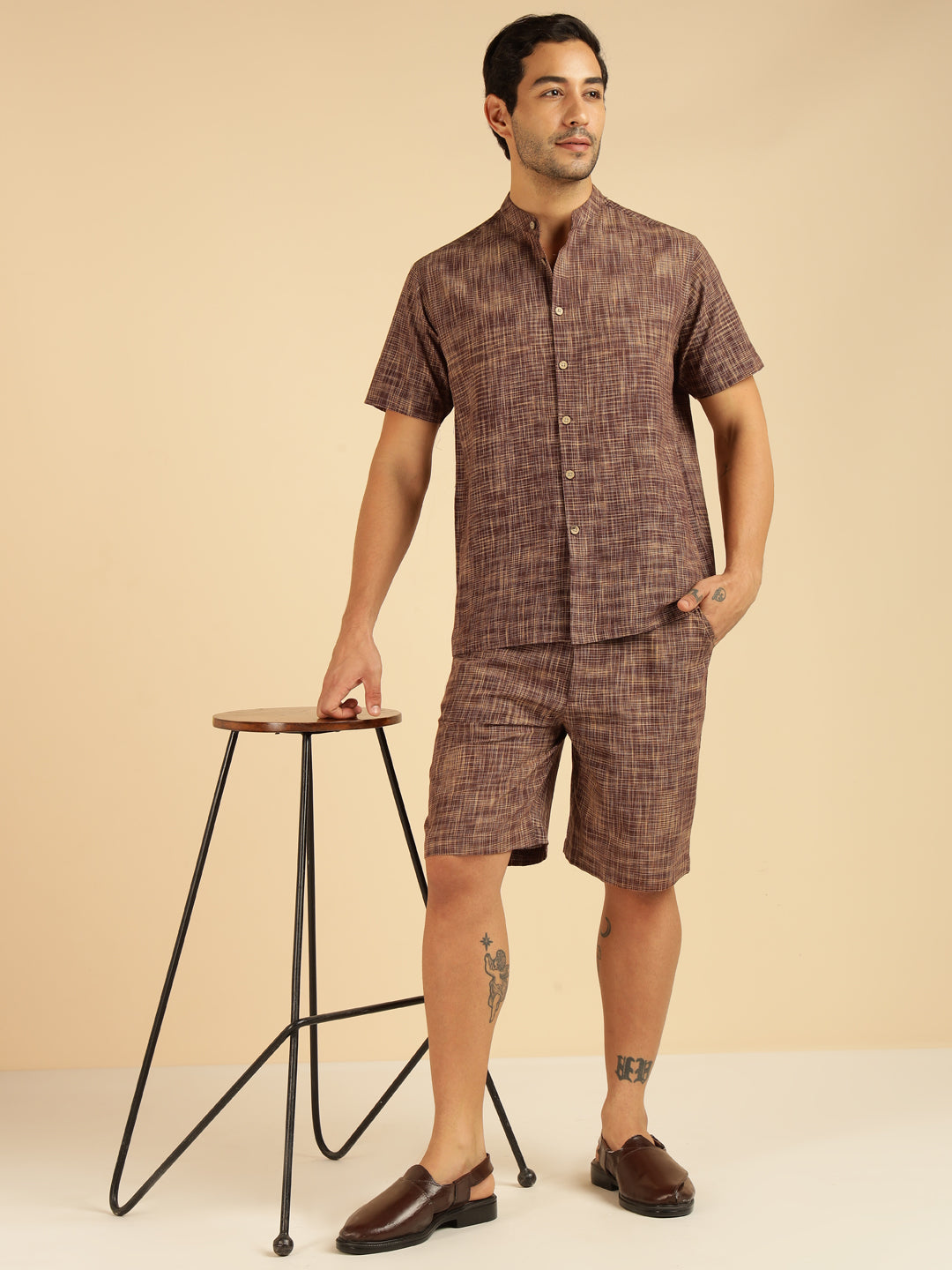 Brown Pure Khadi Cotton Men Co-Ord Set
