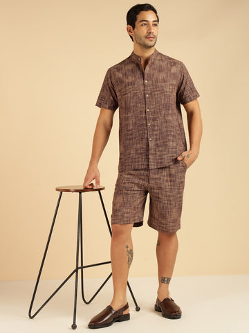 Brown Pure Khadi Cotton Men Co-Ord Set