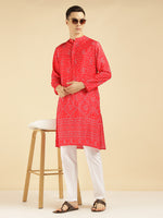 Red Paisley Bandhani Printed Ethnic Kurta For Men