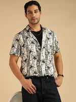 Black Floral Pure Rayon Men Casual Shirt