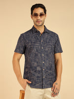 Handloom Cotton Navy Blue Casual Shirt For Men