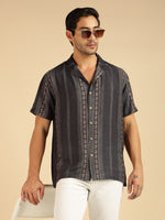 Wine Motif Striped Printed Men Casual Shirt