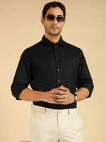 Black Solid Pure Cotton Men Formal Shirt