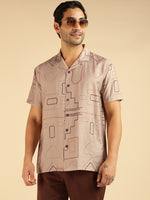 Beige Geometrical Men Casual Shirt