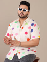 Multicolor Pure Cotton Polka Casual Plus Size Shirt For Men