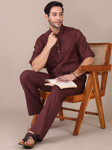 Pure Cotton Mandarin Collar Co-Ord Set For Men