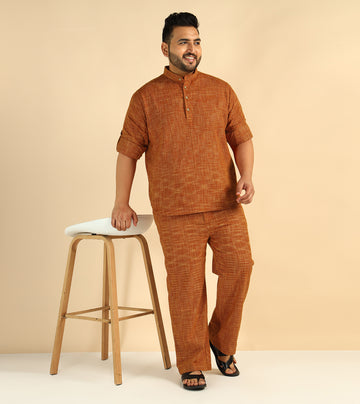 Brown Cotton Khadi Men Plus Size Co-Ord Set