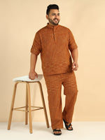 Brown Handloom Cotton Cotton Men Plus Size Co-Ord Set