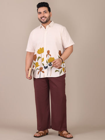Floral Placement Printed Pure Cotton Plus Size Co-Ord Set For Men