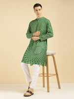 Green Bandhani Printed Pure Cotton Ethnic Kurta For Men